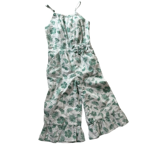 Janie & Jack  Sage Flower Flamingo Jumpsuit Romper Size 5 - Picture 1 of 9